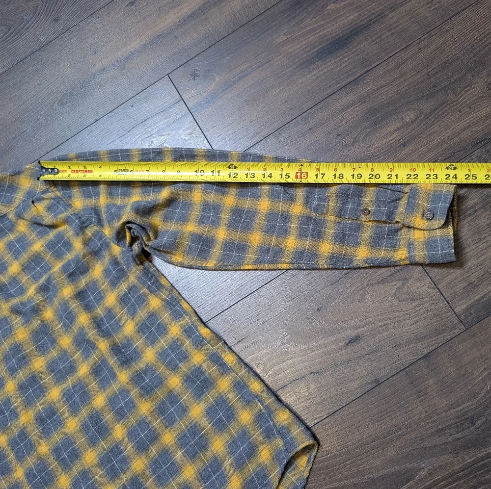 Jachs New York Recycled Flannel Yellow‎ Gray Plaid Casual Button Up Shirt Size L